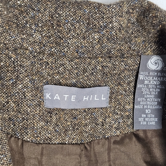 Kate Hill Tweed Sport Blazer Size 10 Brown Wool Blend Silk Old Money Preppy Vtg. - Picture 2 of 10